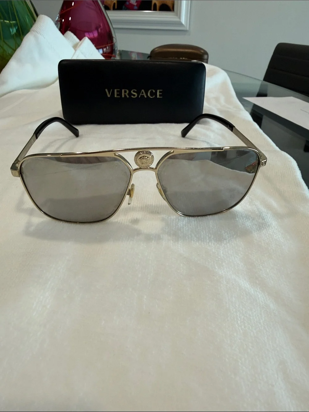 Versace Gold Metal Sunglasses with Gray Lenses